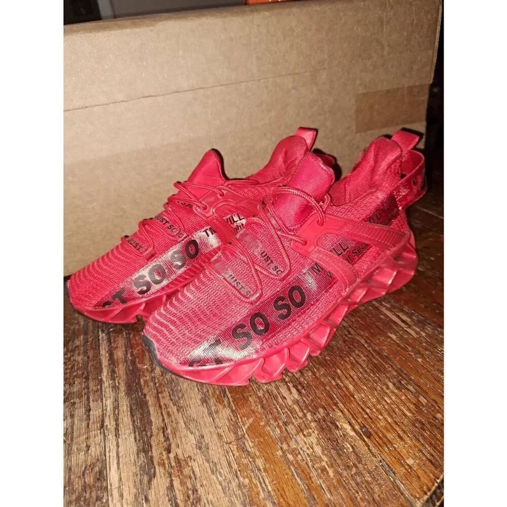 Size 7 Red and Black Just So So Sneakers Casual Athletic Lace Up Shoes